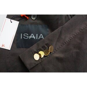 Isaia Napoli Solid Dark Brown Gold Button Cotton Sport Coat Jacket 40R NEW
